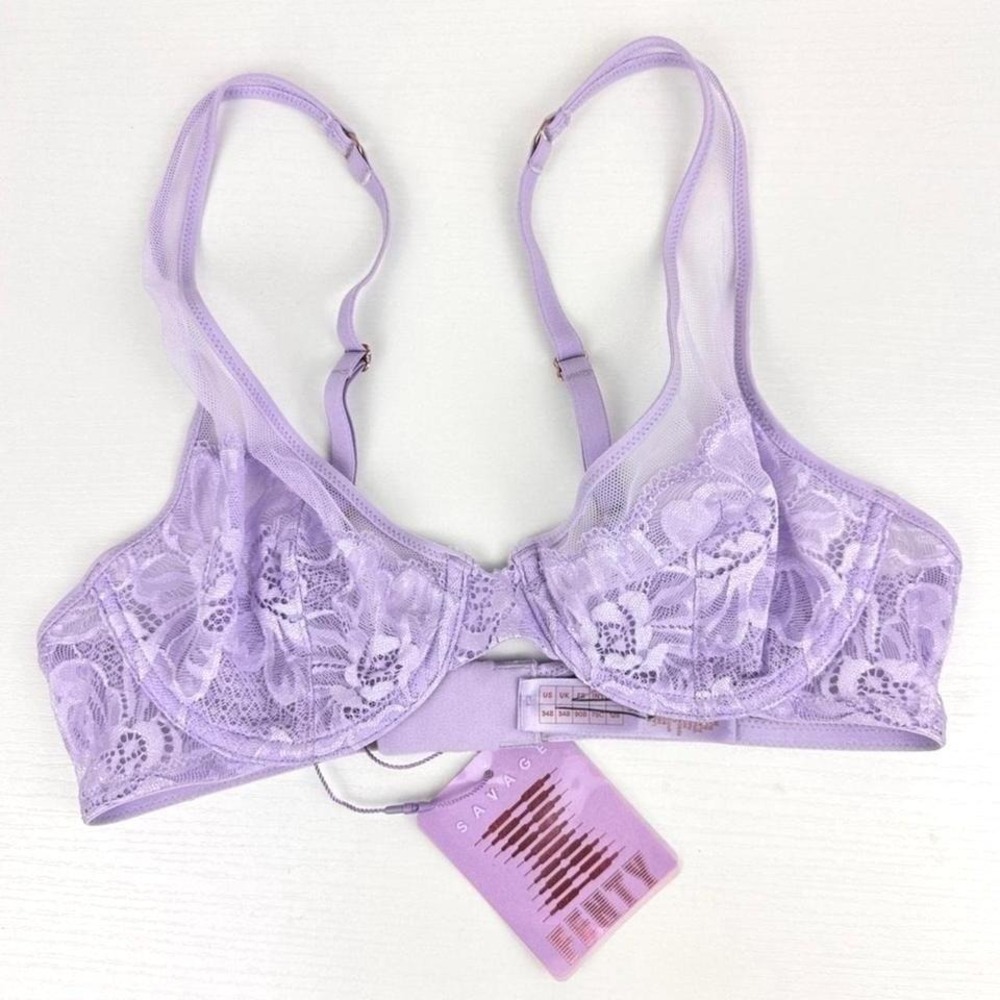 Savage‎ x Fenty Mesh Lace Balconette Bra Lavender 34B Underwear as Outerwear
